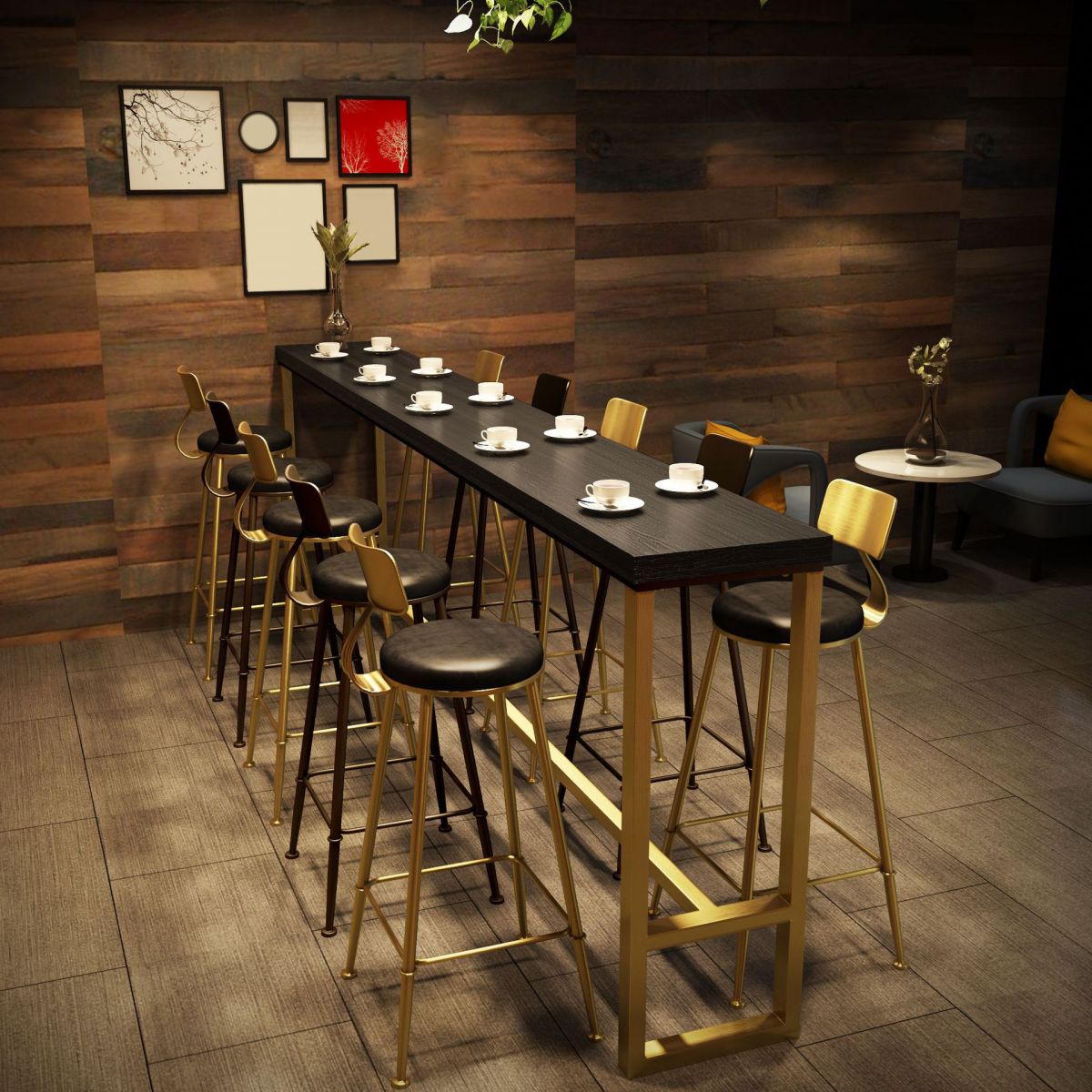 Rectangle Pub Table Bar Height Glam Solid Wood Bar Table for Small Places