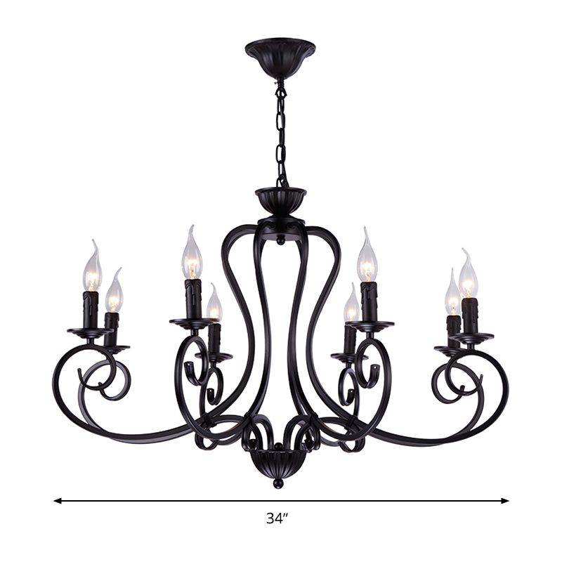 Black tourbillonnant bras Cahndelier Lampe Vintage Metal 8 Lumières Chambre suspendue Pendre Lumière