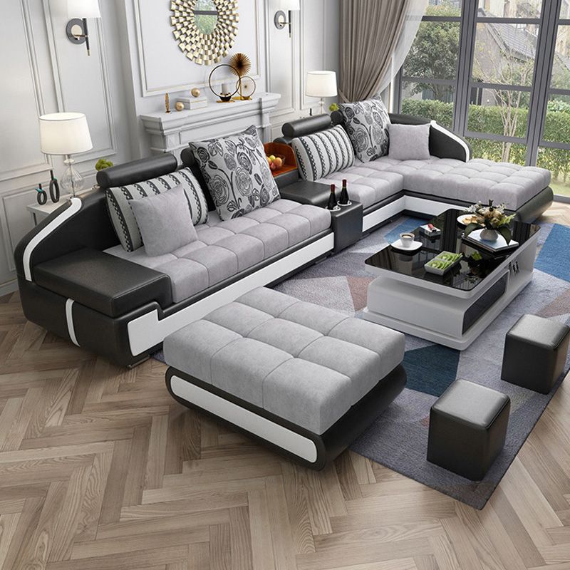 Light Gray Contemporary Sectional with Removable Cushions for Living Room