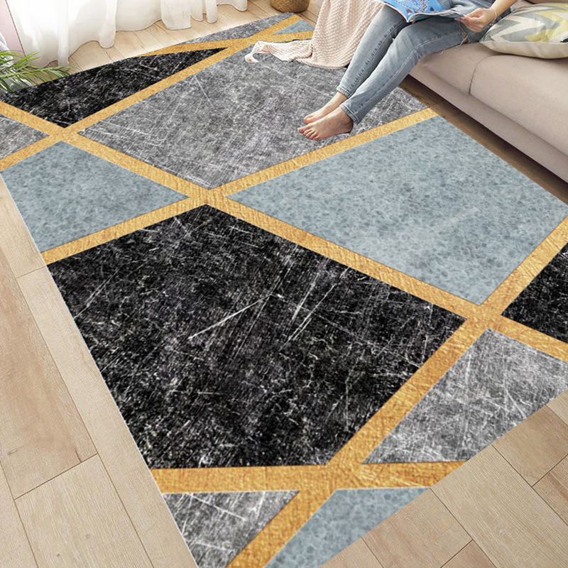 Dark Red Modern Rug Polyester Graphic Rug Non-Slip Backing Rug for Home Decoration