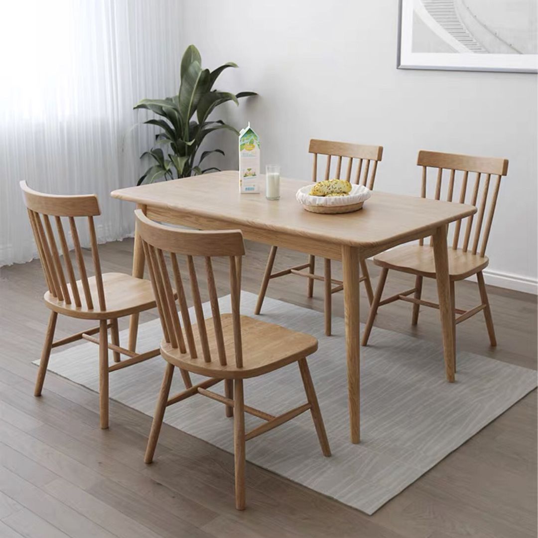 Contemporary Fixed Solid Wood Dining Table with 4 Solid Wood Legs Base Kitchen Dining Set