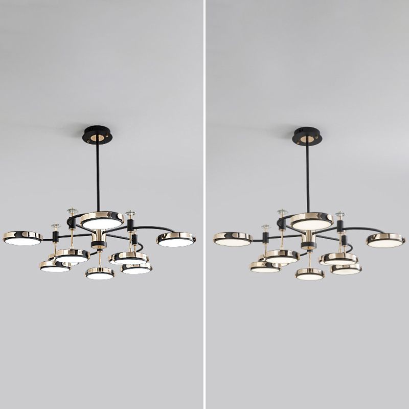 Postmodern Round Chandelier Metallic Bedroom LED Suspension Light in Black-Gold