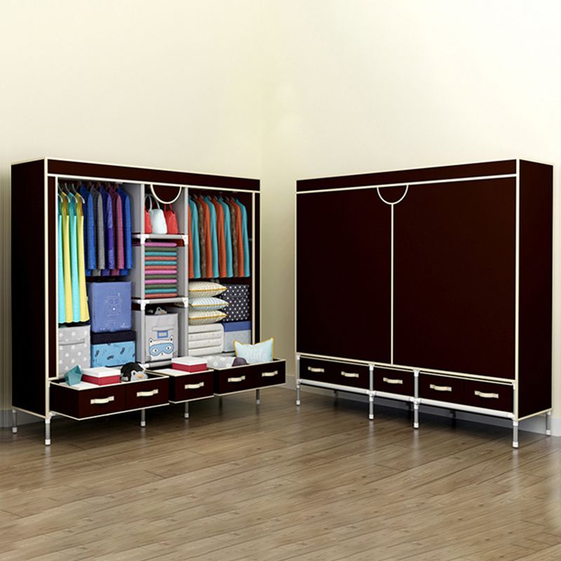 Modern Bedroom Wardrobe Armoire Steel Frame Wardrobe with Drawers