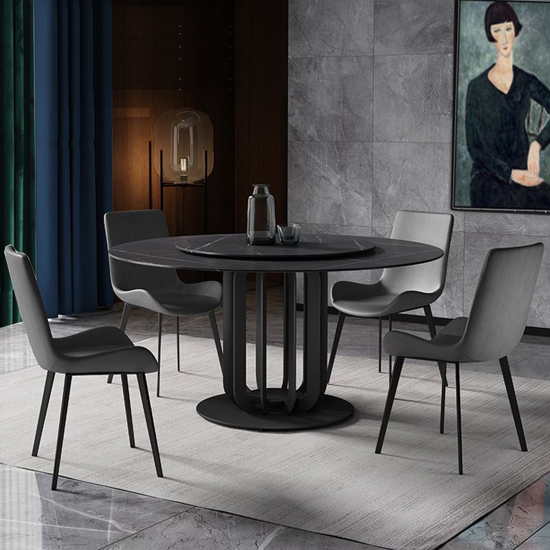 Round Stone Dining Table Modern Turntable Furniture with Pedestal Base in Matte Finish
