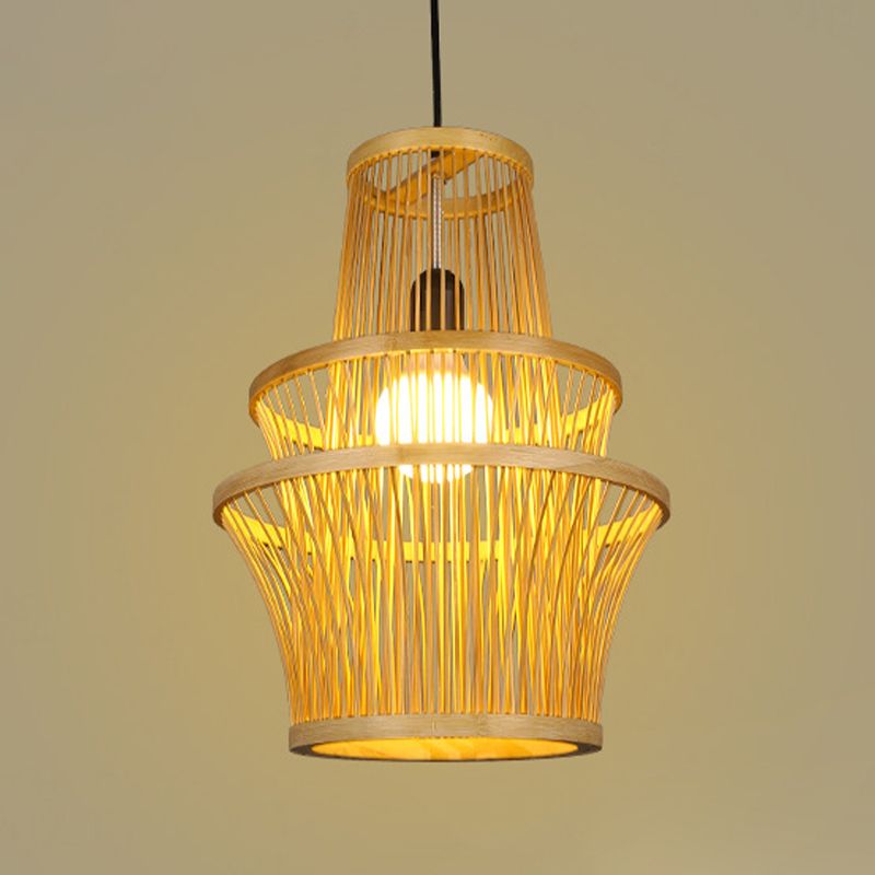 Lámpara de luz colgante simétrico beige moderno 1 lámpara de colgante de bambú de luz