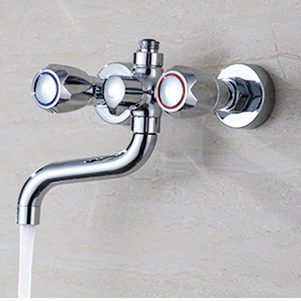 Chrome Bath Faucet Trim Wall Mounted Swivel Spout with Handheld Shower