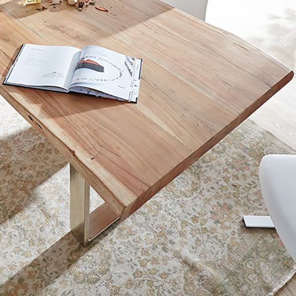 Rectangle Wood Color Dining Table Solid Wood Table Luxury with Sled Base