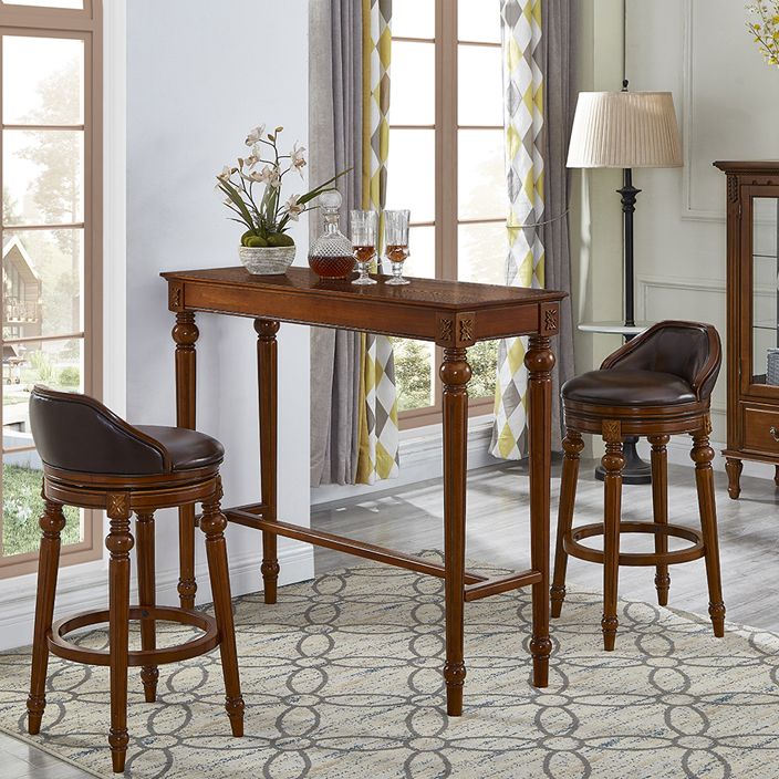 Brown Solid Wood Cocktail Bar Table Rectangle Footrest Indoor Bar/Dinette Table