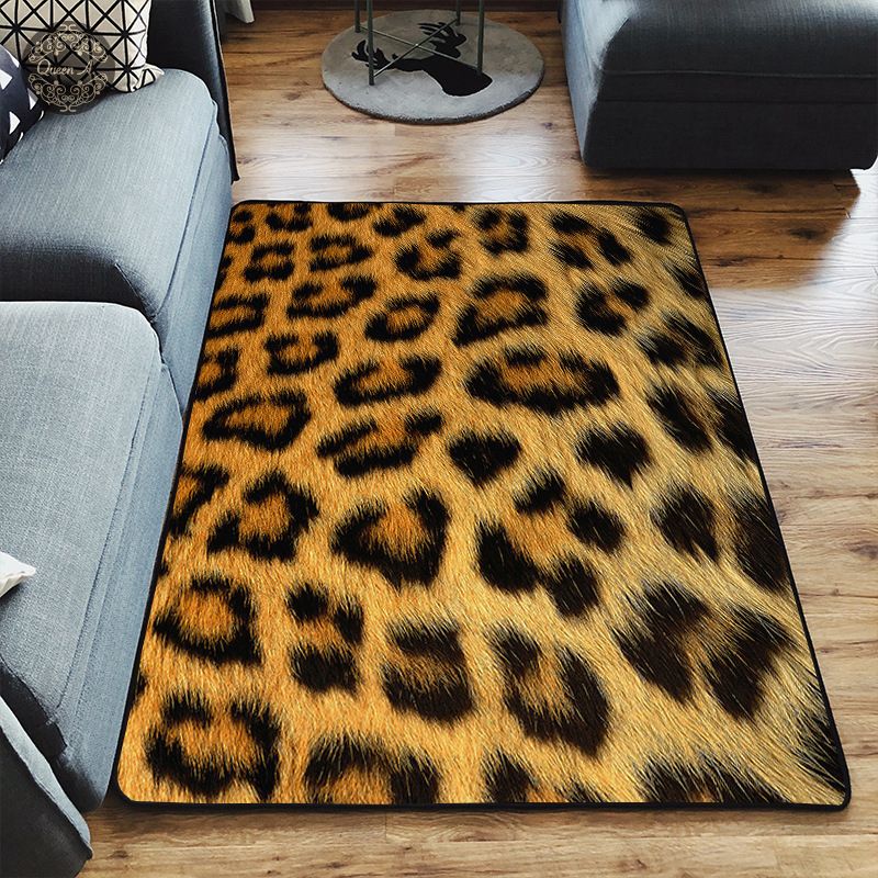 Orange Tone Modern Indoor Rug Polyester Tiger Print Carpet Easy Care Rug for Home Decoration