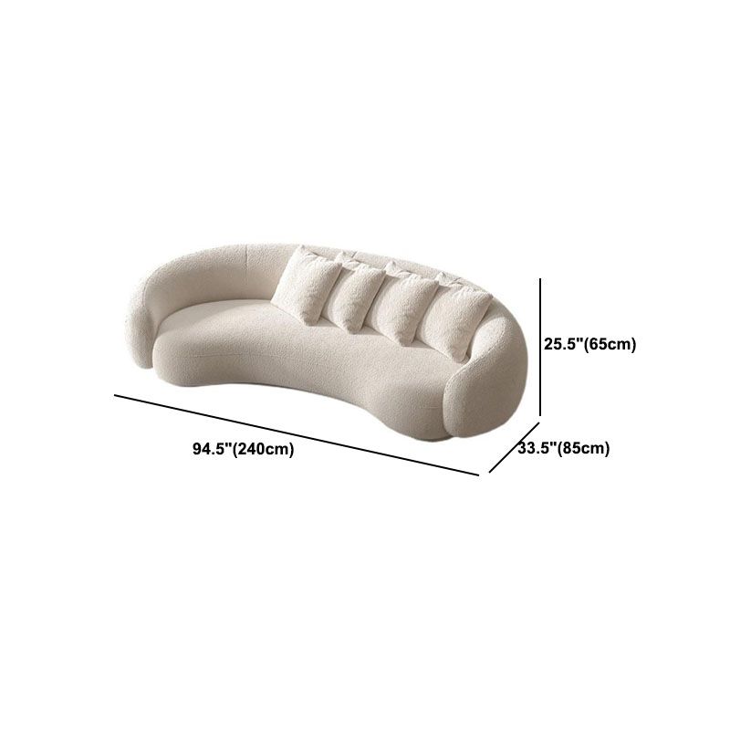 Contemporary Sloped Arm Sofa 25.6" H Curved Back Wool Sofa in Creamy