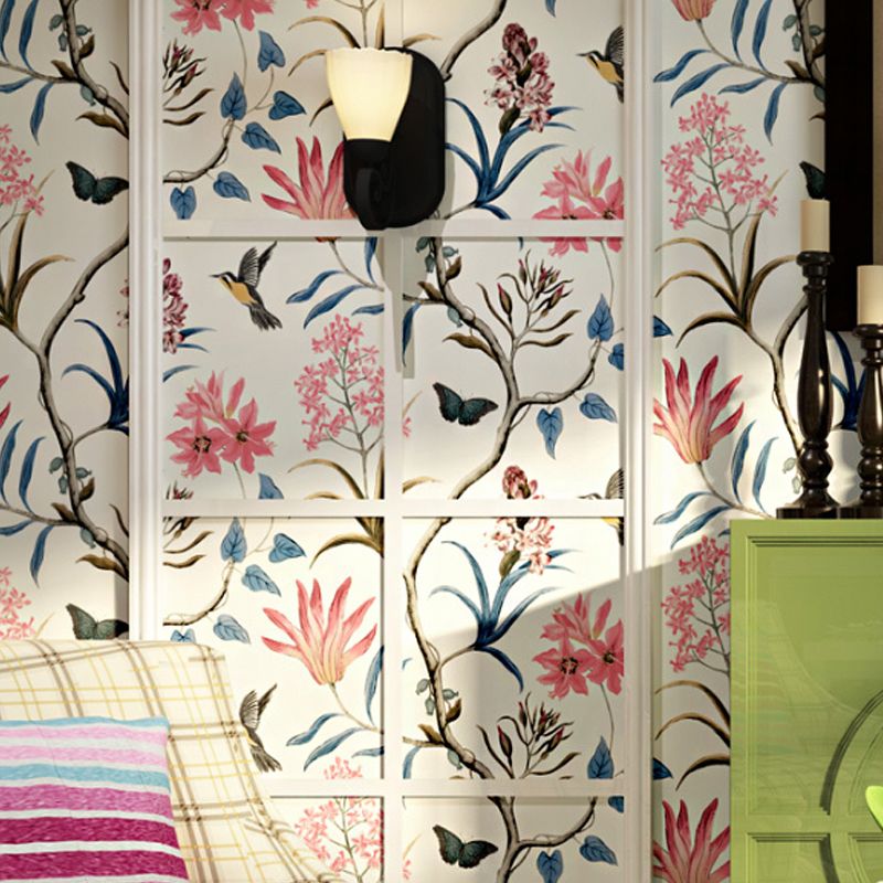 Retro Multi-Colored 20.5-inch x 33-foot Non-Woven Moisture Resistant American Country Floral Print Wallpaper