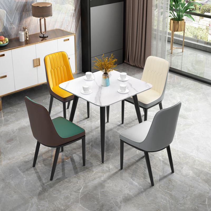 Square Sintered Stone White Dining Table Industrial 4 Legs Table for Dining Room