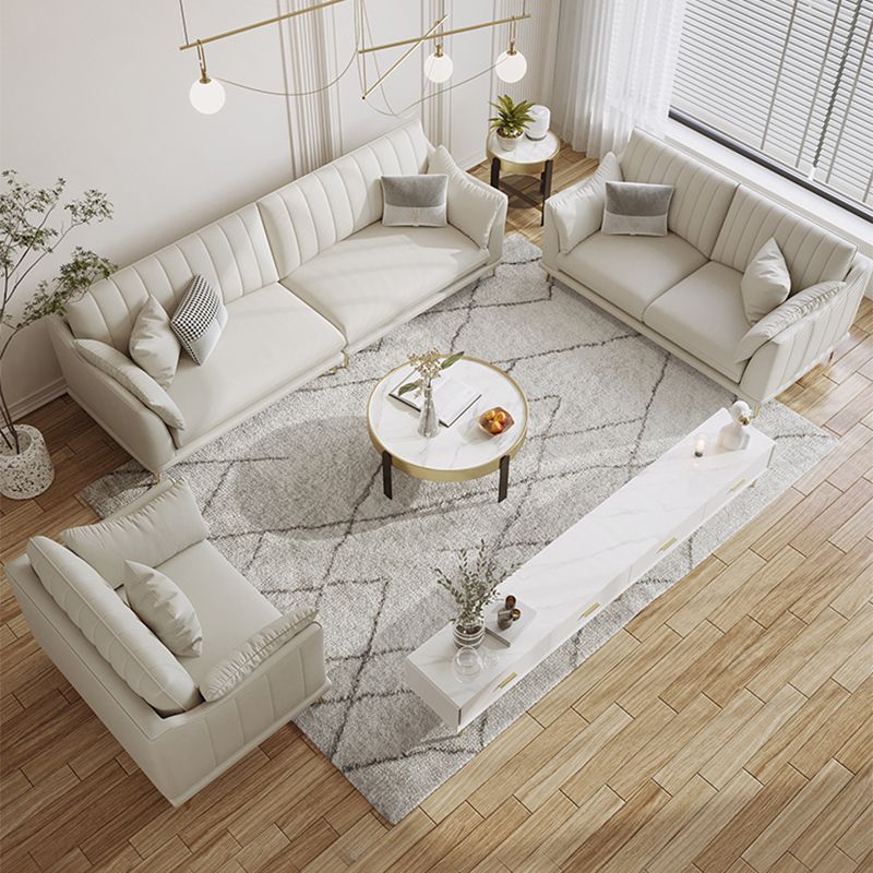 Stationary White Stain Resistant Living Room Pillow Top Arm Standard Settee