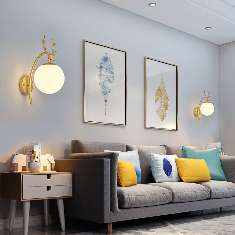 13.5" H Contemporary Simplicity Glass Wall Lamp Metal Antler Elements Sconce Lights for Living Room