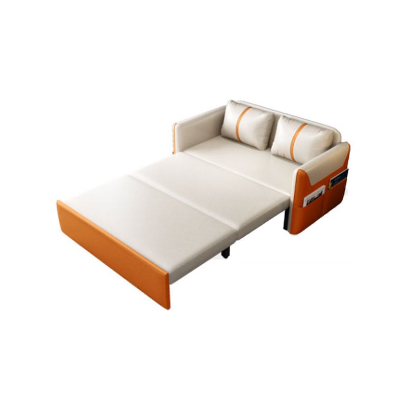 Convertible Stain Resistant Sofa Bed Faux Leather Seating in Orange and Beige