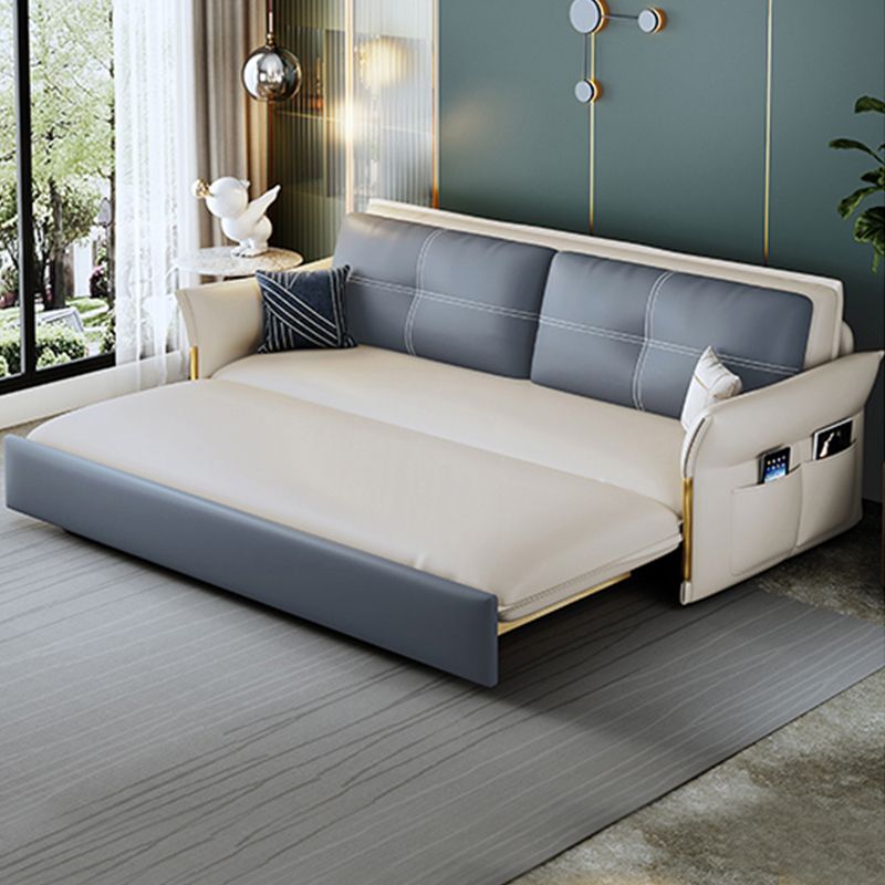 Faux Leather Stain Resistant Contemporary Flared Arm Couch Bed