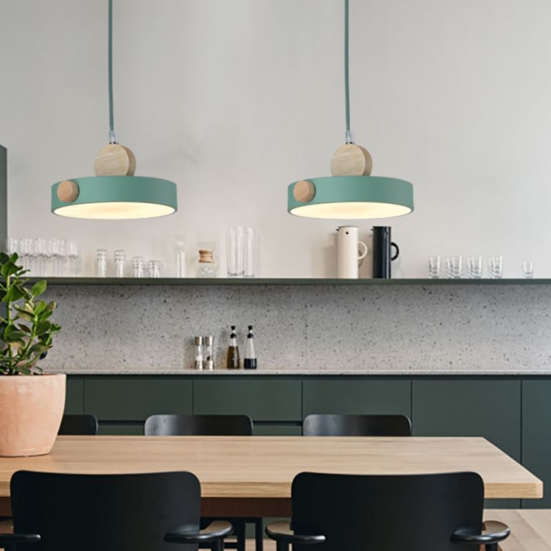 Luz de techo colgante de tambor de metal Minimalista 1 Kit de lámpara colgante de luz en verde para el comedor