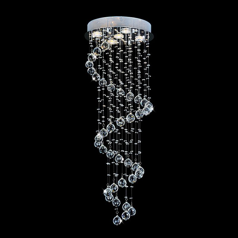 1/3/5-Bulb Crystal Draping Flush Light Modern Stainless Steel Spiral Living Room Ceiling Mount Lamp