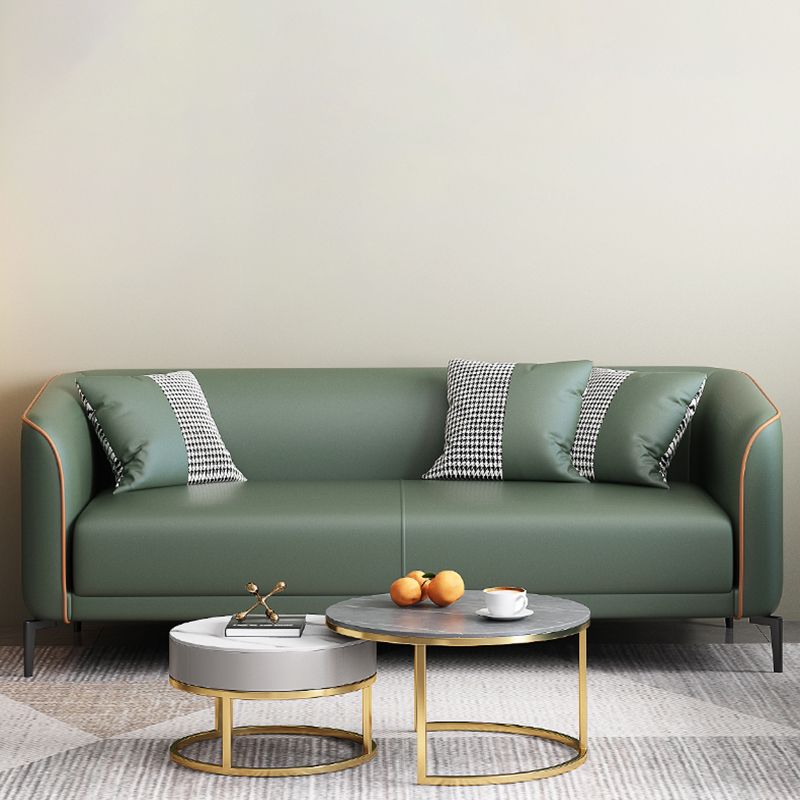 Sloped Arm Faux Leather Sofa Nordic 26" H Seating with Single Cushion