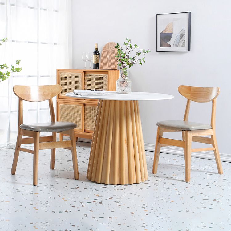 Modern Round Dining Table Natural Solid Wood Base Pedestal Dining Table
