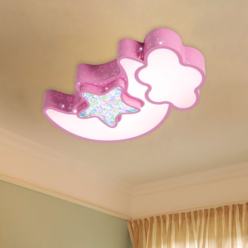 Acrylic Starry Sky Flush Light Fixture Nordic LED Flush Mounted Lamp in White/Pink/Blue for Child Bedroom