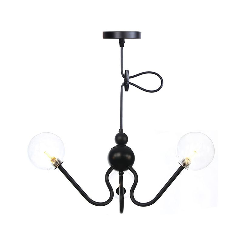 Industrial 3 Heads Hanging Chandelier Lamp with Amber/Clear Glass Shade Black/Chrome Finish Orbit Ceiling Lighting
