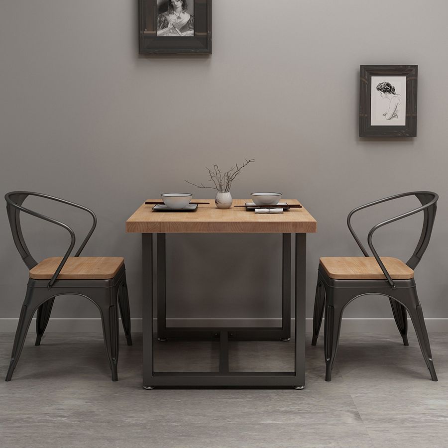 Mesa de cocina de la cena de madera maciza industrial mesa de cocina marrón con marco negro para comedor