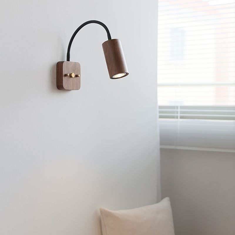 Modern Wooden Shade Wall Lighting Fixtures Cylinder Shade Wall Lamp for Bedroom