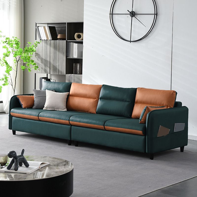 Modern Sewn Pillow Back Sofa 4-Seat Square Arm Couch with Storage