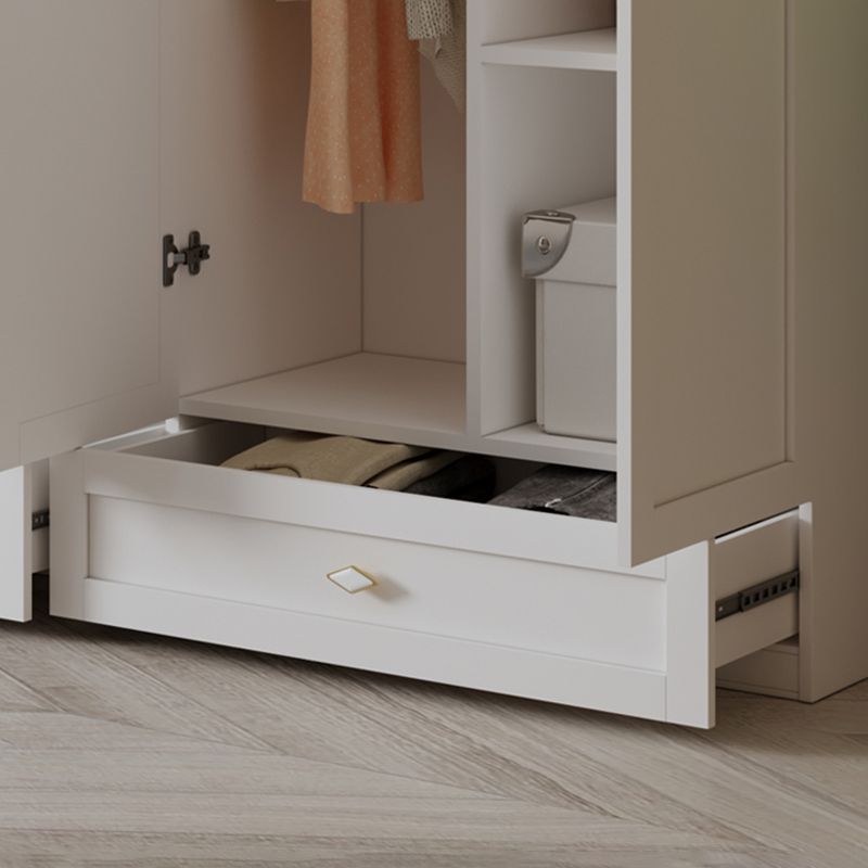 White Hinged Wardrobe Cabinet Engineered Wood Wardrobe Armoire