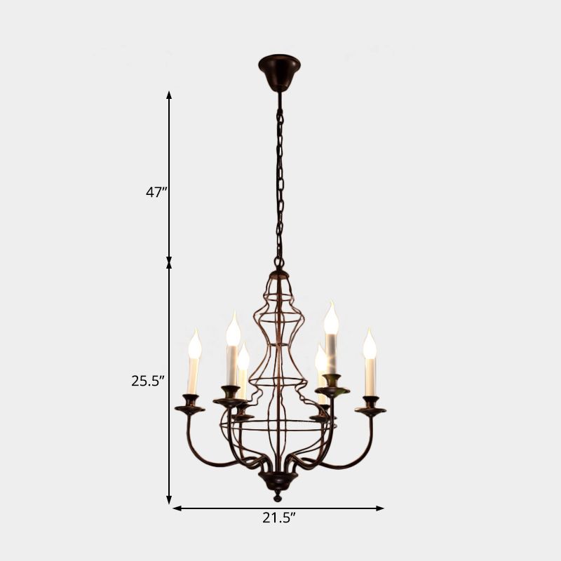 Candle Metal Chandelier Lighting Rustic 6/8 Lights Dining Room Pendant Lighting in Black/Coffee