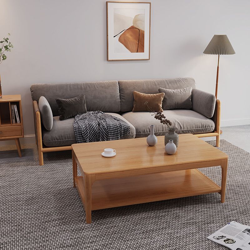 Modern Wooden 4 Legs Coffee Table with Shelf Rectangular Cocktail Table in Oak/Walnut
