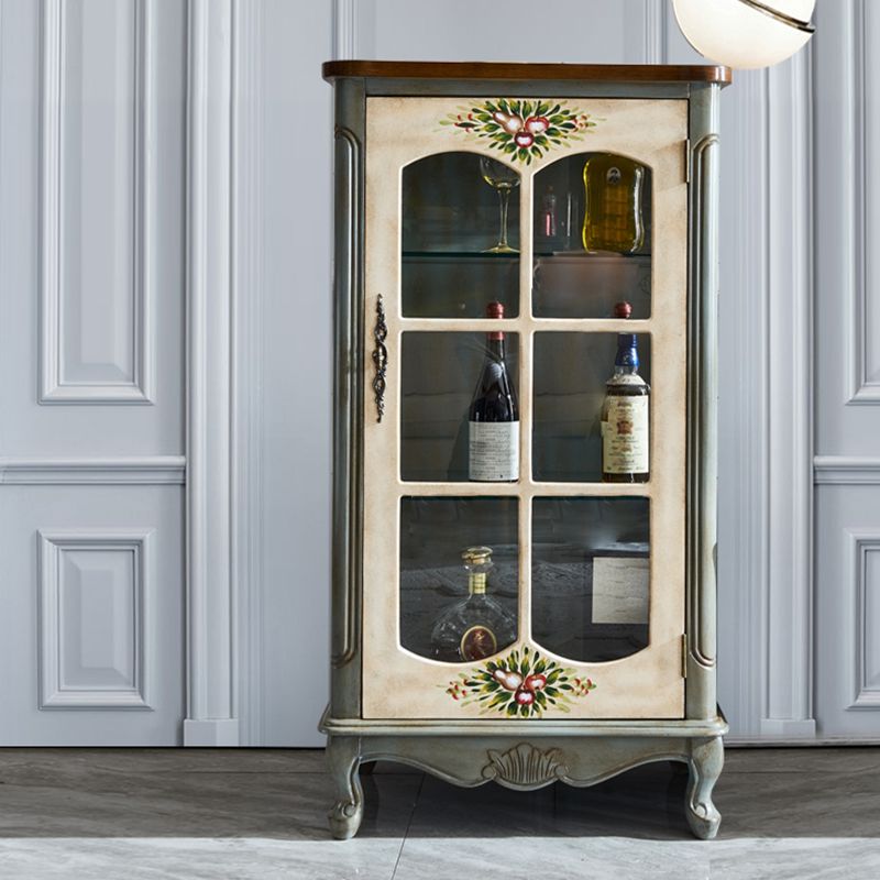 Industrial Accent Cabinet Solid Wood Storage Cabinet with Glass Doors