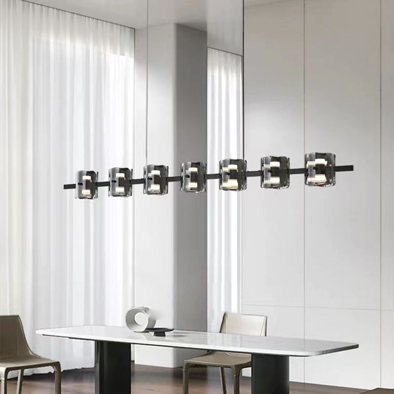 Black Hanging Light Contemporary Island Lighting with Glass Shade for Kitchen