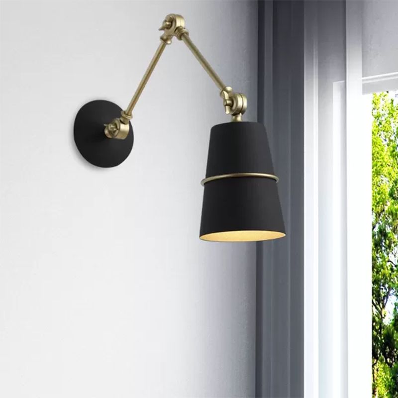 1 Light Wall Mount Light Modern Style Tapered Metal Wall Lighting with Swing Arm in Black/White for Hallway