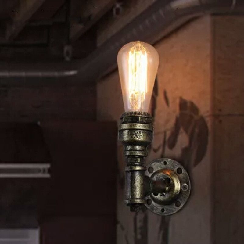Industrial Pipe Socket Wall Light Single Metal Sconce Light Fixture for Corridor