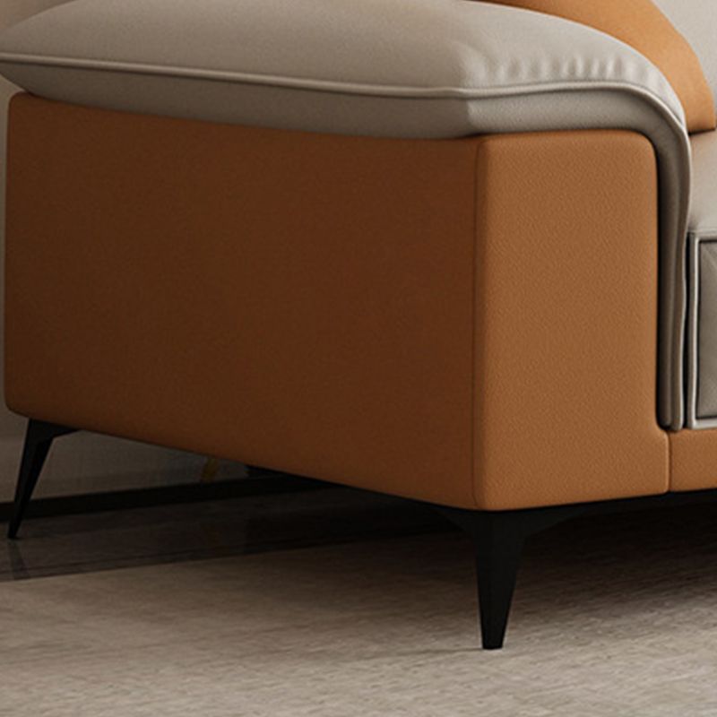 Pillow Top Arm Sectional Beige Faux Leather Sectional with Pillows