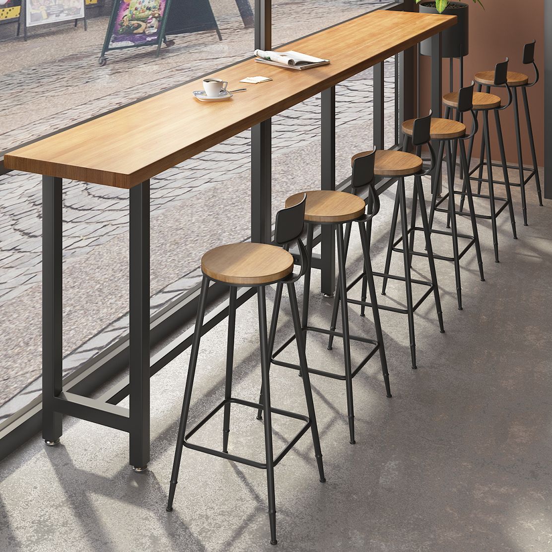 Modern 1/7 Pieces Bar Table Set Rectangle Pine Wood Counter Table with Stools for Shop