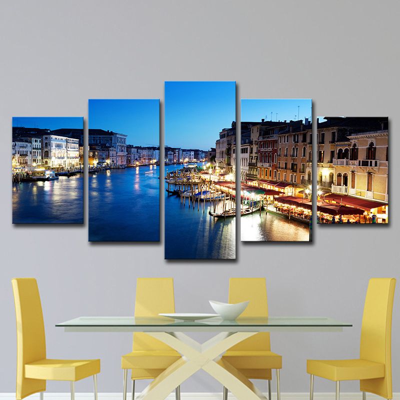 Blue Venice Nightscape Canvas Art Multi-Piece Global Inspired Bedroom Wall Decor