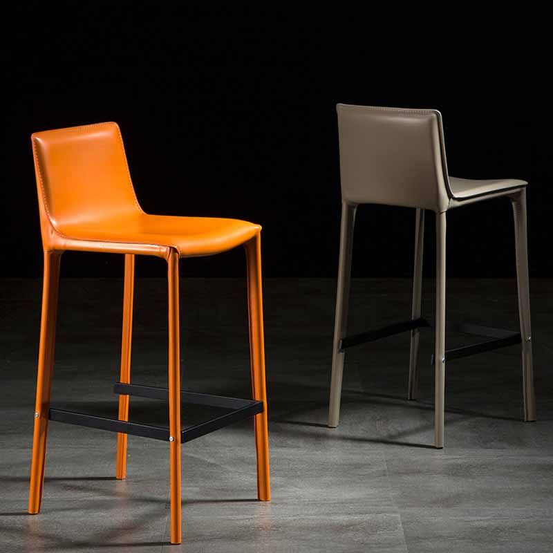 1 Pc Metal Leather Counter Stools Industrial Low Back Bar Stools with Rectangle Seat