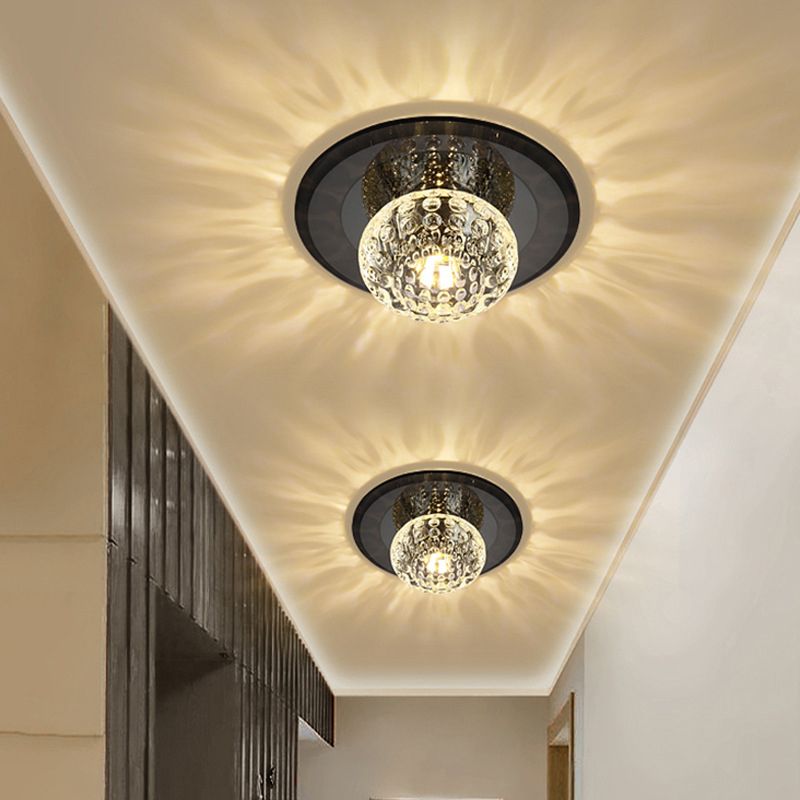 Round Crystal Flush Mount Lighting Simplicity LED Close to Ceiling Lamp for Foyer