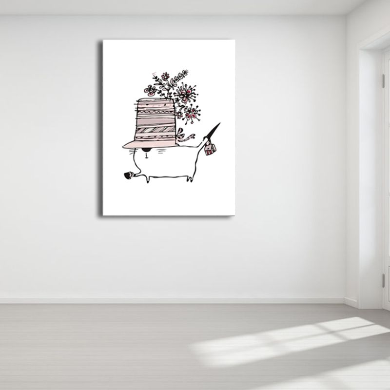 Cartoon Animal Canvas Wall Art Textured Kids Style Girls Room Wall Decor in Soft Color