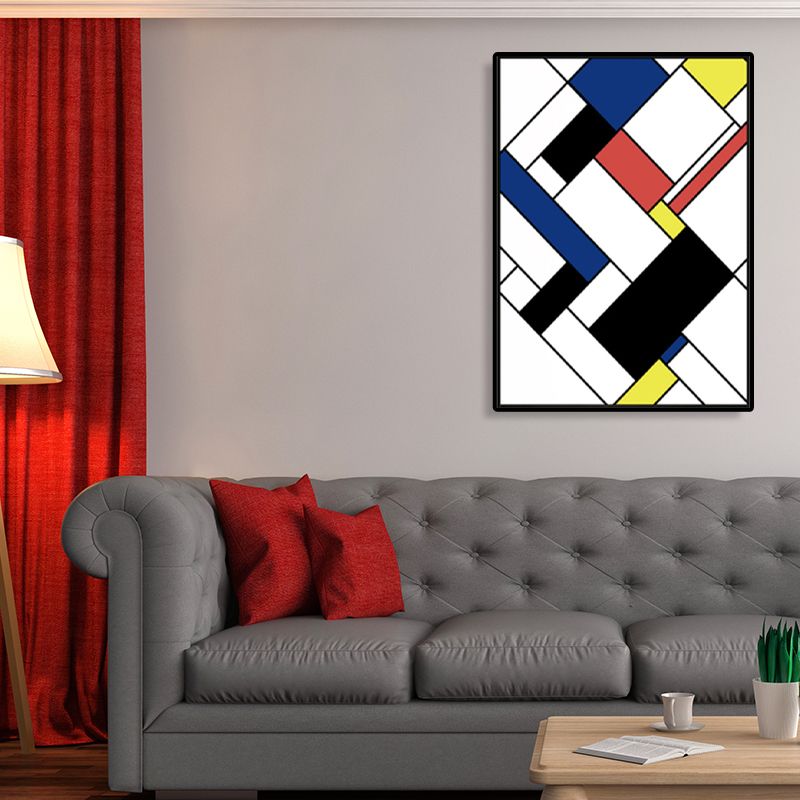 Mondrian Geometric Painting Canvas Nordic Textured Wall Art in Multi-Color for Room