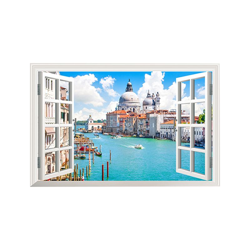 Modern Wall Art Print Blue Watery City Landscape Painting, Multiple Sizes Options