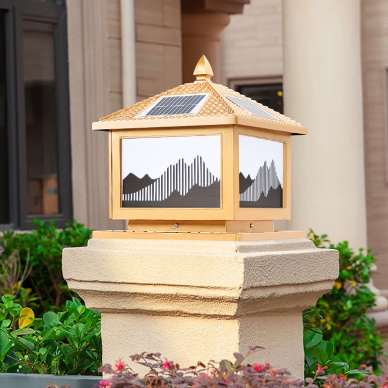 Modern Pillar Light Metallic LED Solar Lighting Fixture for Garden