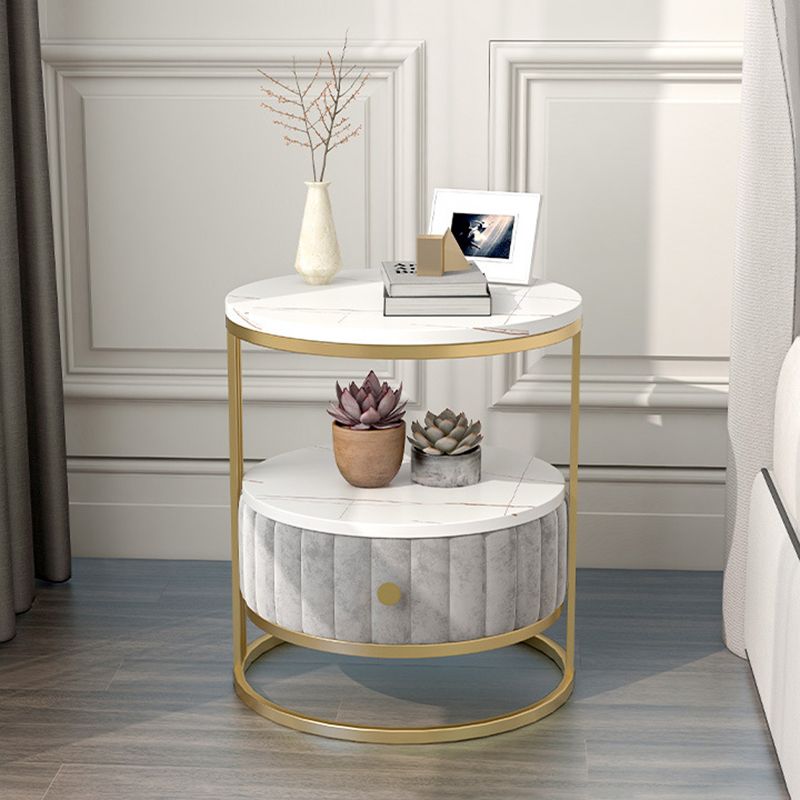Stone Accent Table Nightstand Open Storage Bedside Cabinet for Bedroom