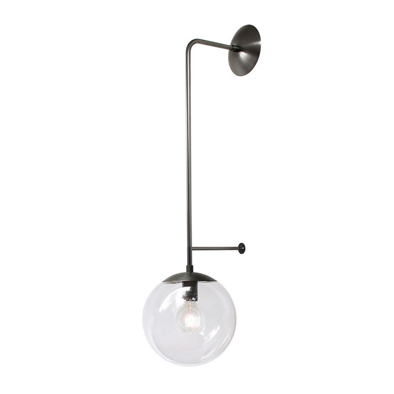 Lampe murale rétro Globe 1-Light transparent / verre blanc Shade Mury Light en laiton / noir pour le salon