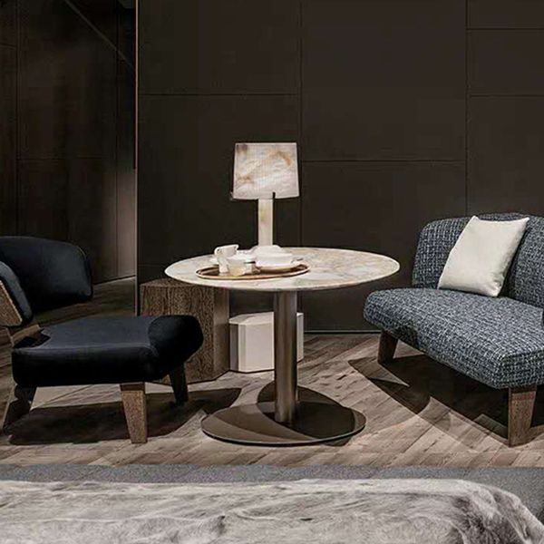 Metal Traditional Luxury Round Table Sintered Stone Table with Pedestal Base