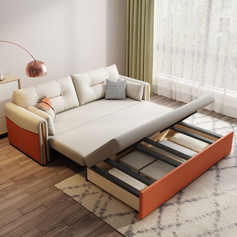 Faux Leather Stain Resistant Contemporary Bed Sofa Couch in Orange/white