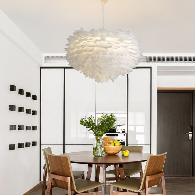 Art Deco Feather Pendant Light Fixtures Modern Creative Globe Hanging Ceiling Light for Bedroom